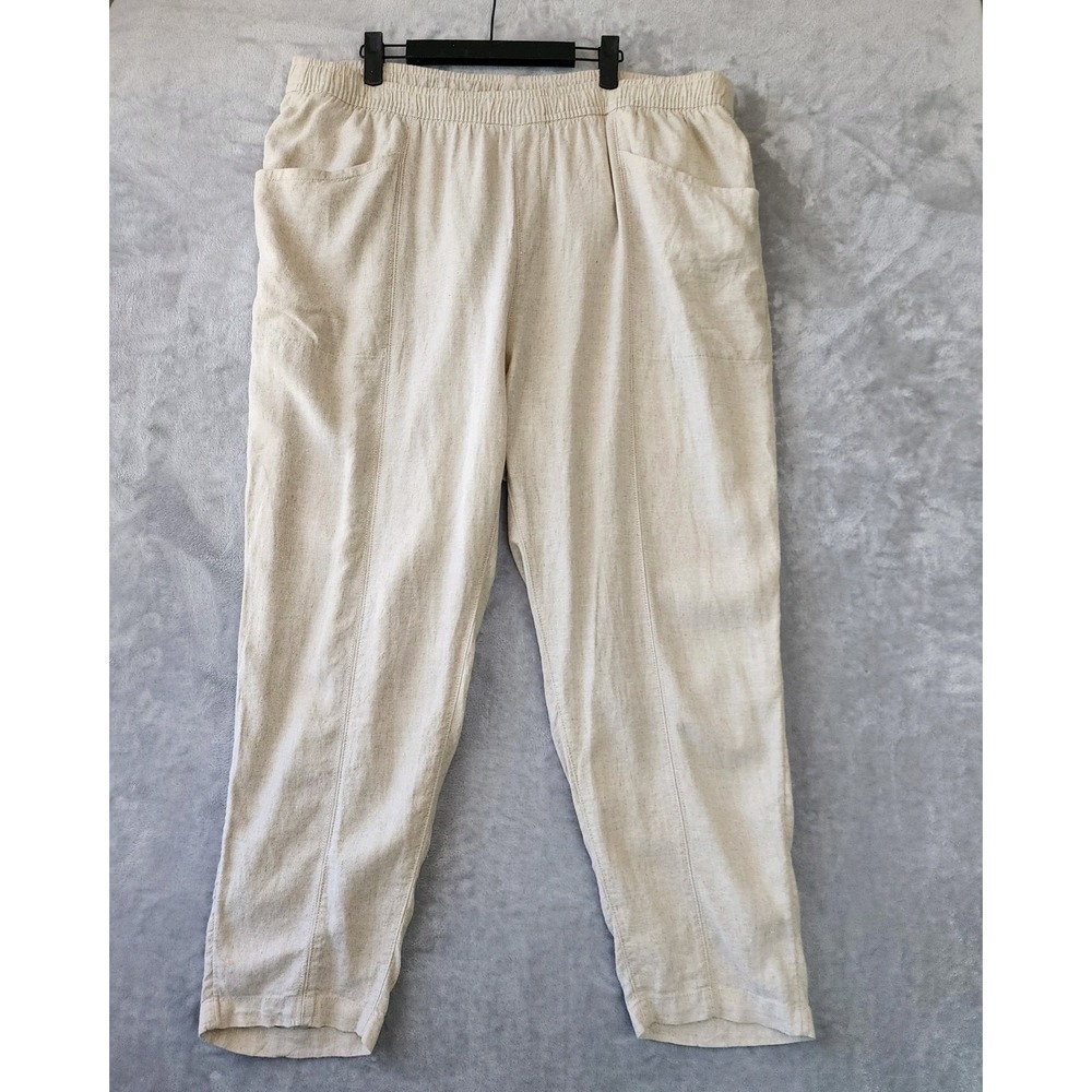 Old Navy Flax Linen Pants Womens Size 2X Elastic Drawstring Waist Pockets Crop